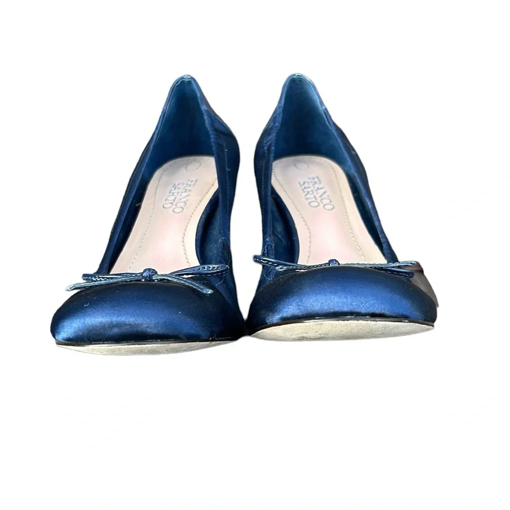 Franco Sarto Blue Satin Bow Kitten Heels Pumps 7M Party Career Holiday‎ Women’s